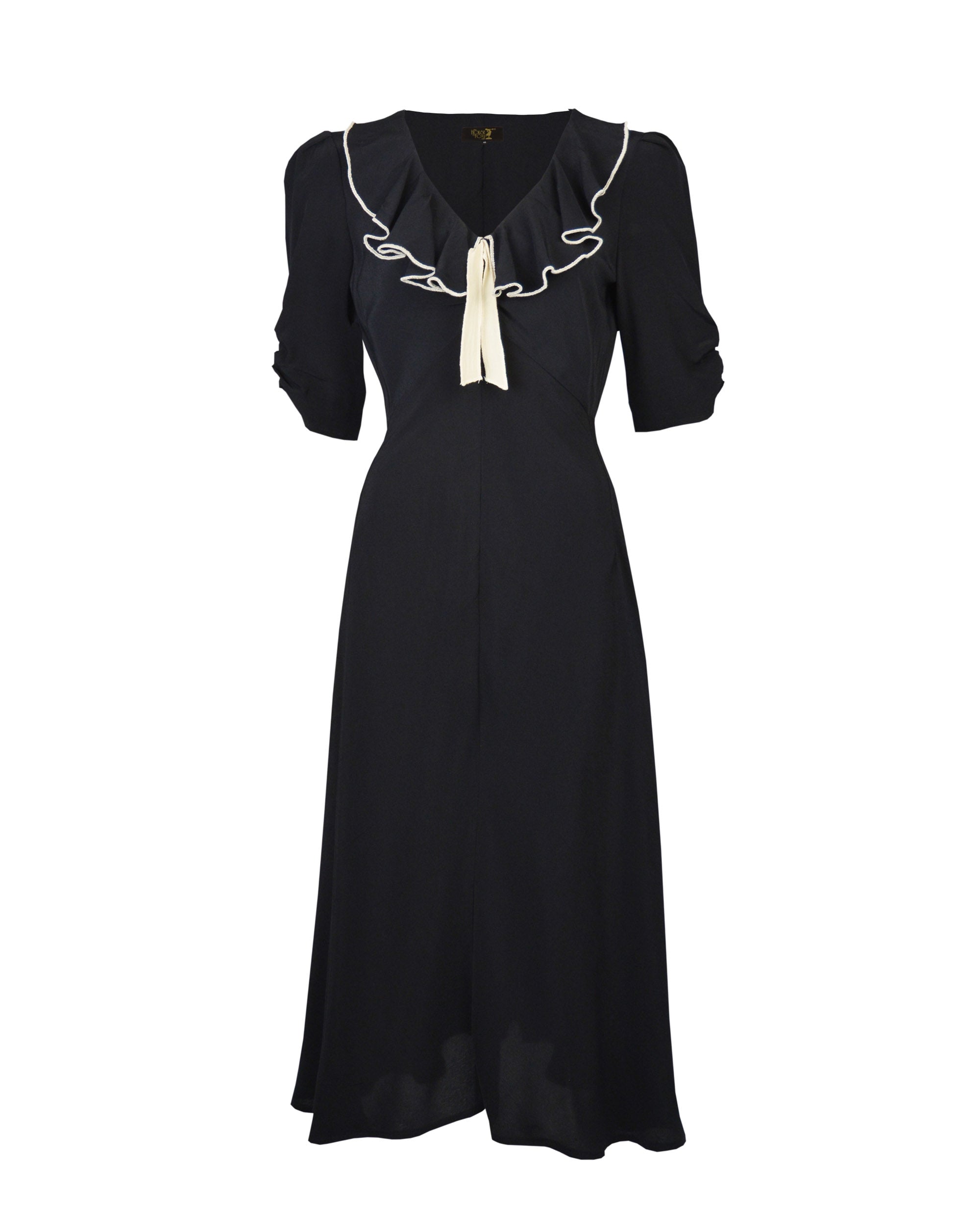 1930s Cora Bias Cut Dress - Black - product shot