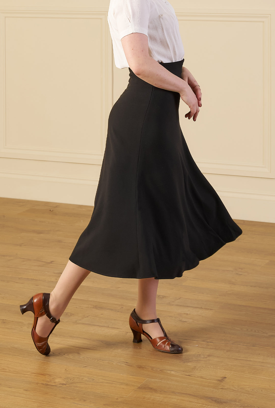 1930s Swirl Skirt - Black Crepe