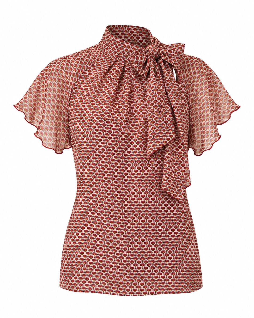 1930s Tie Neck Blouse - Art Deco Fan Georgette