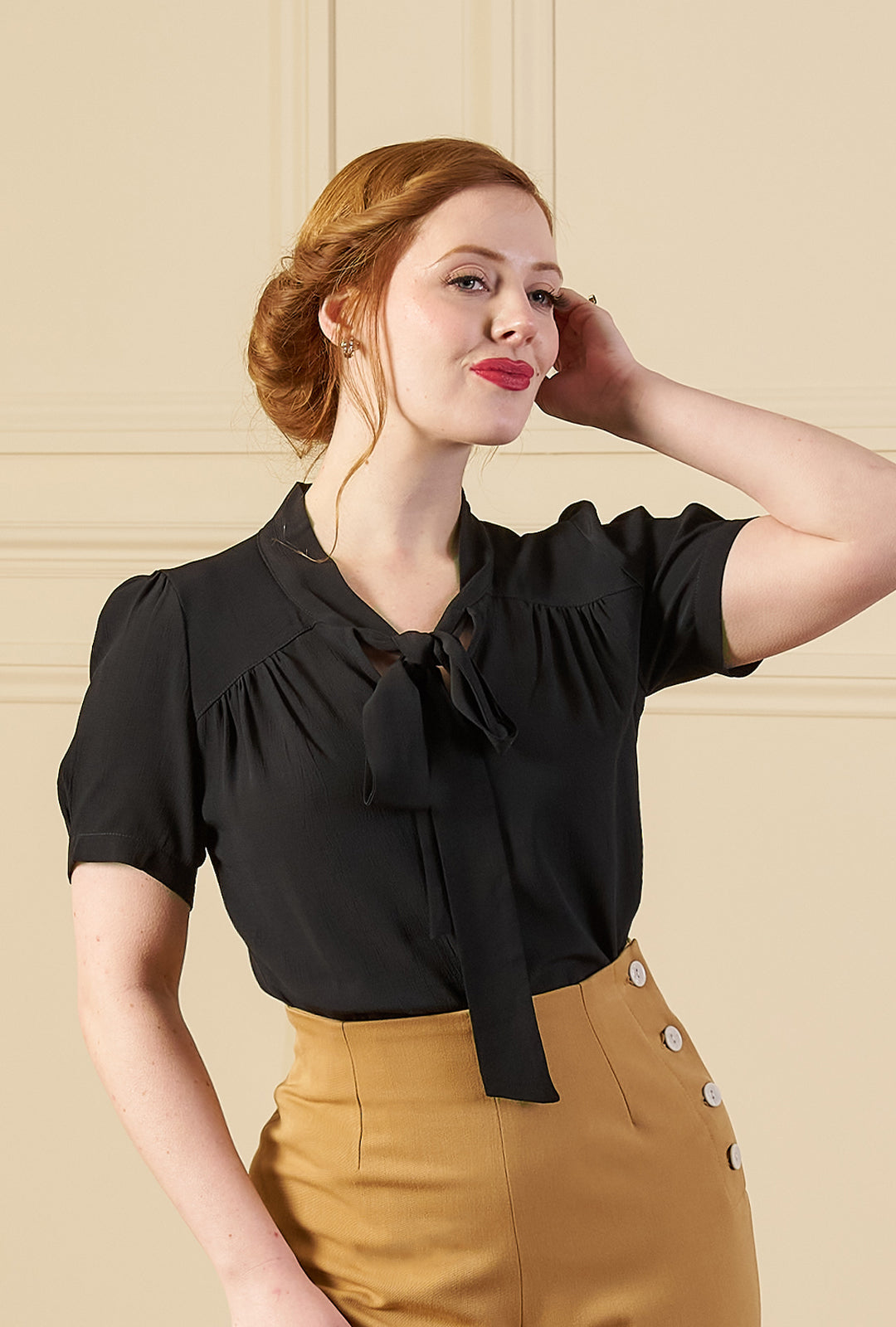 1930s Beau Blouse - Black - model shot