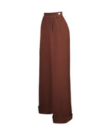 Burgundy Crepe High Waisted Wide Leg Trousers - 1940s Katherine Hepburn  style