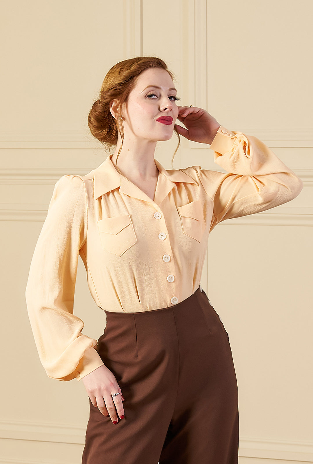 1940s Sweetheart Blouse - Apricot