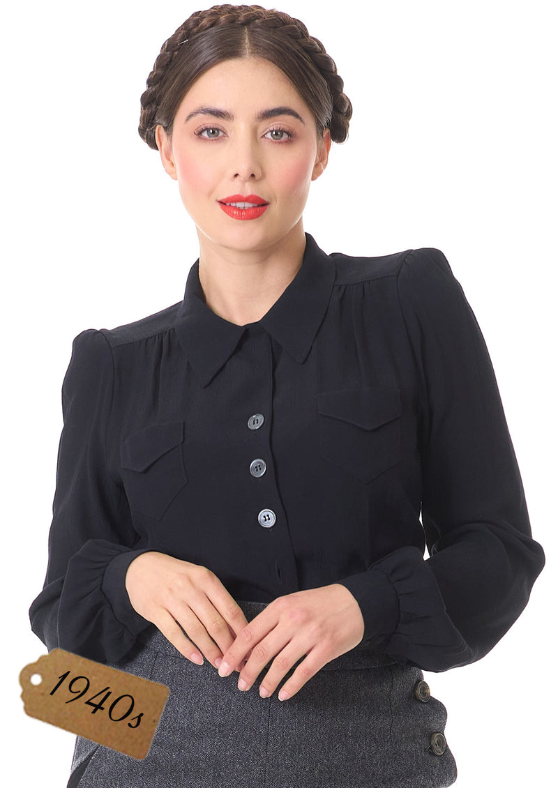 1940s Sweetheart Blouse - Black