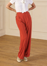 1940s Hepburn Pleated Trousers - Terracotta
