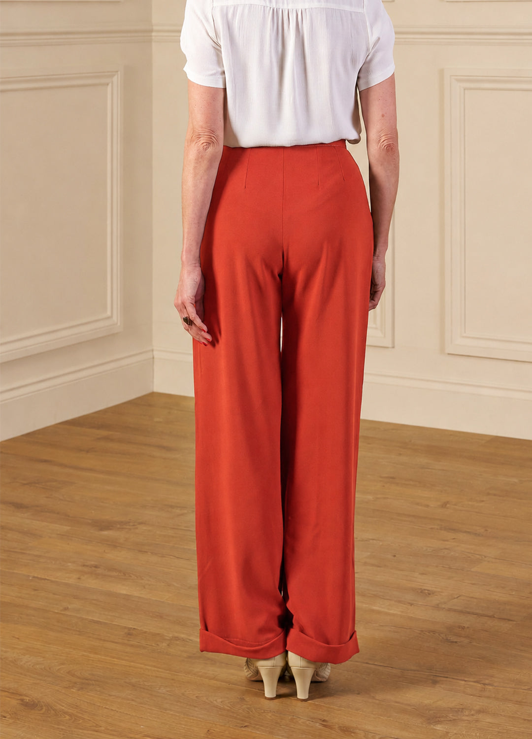 1940s Hepburn Pleated Trousers - Terracotta
