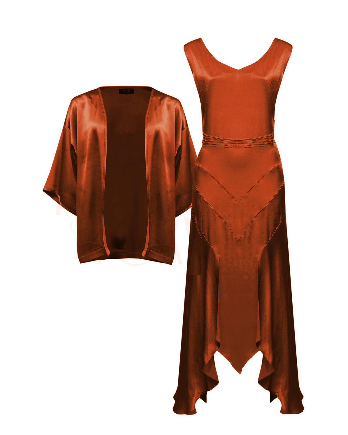 20s Sheba Evening Gown Set Rust Satin House of Foxy