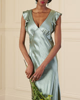 1930s Faye Bias Cut Gown - Sage Satin