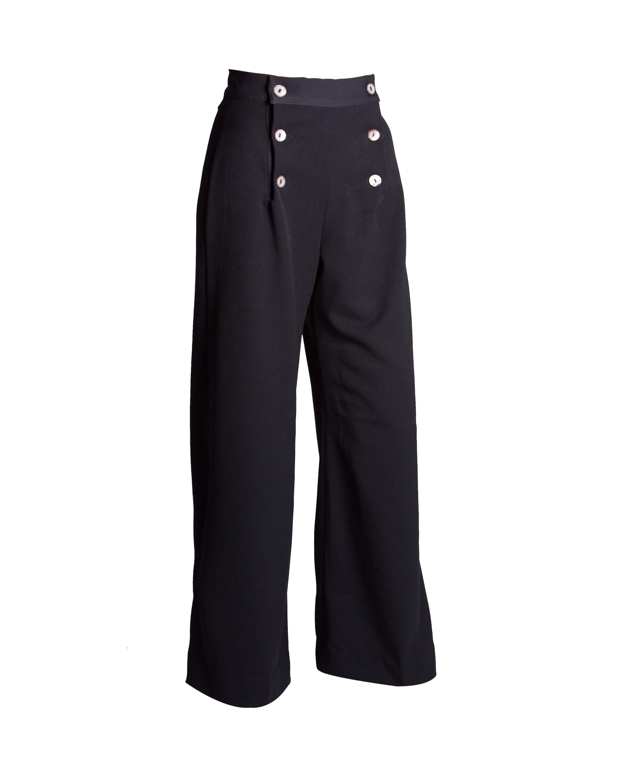 30s Sailor Pants in Black with wide leg & buttons :: House of Foxy Wholesale