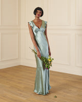 1930s Faye Bias Cut Gown - Sage Satin