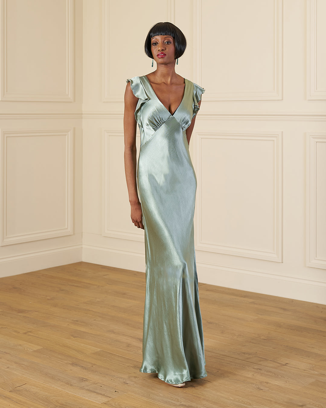 1930s Faye Bias Cut Gown - Sage Satin