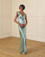 1930s Faye Bias Cut Gown - Sage Satin