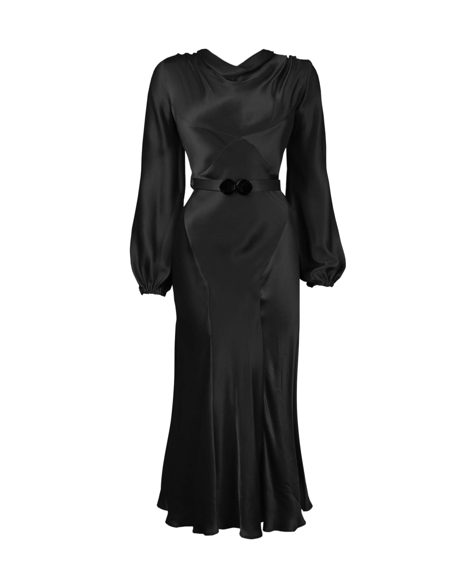 30s Joanie Bias Cut Dress - Ebony Satin