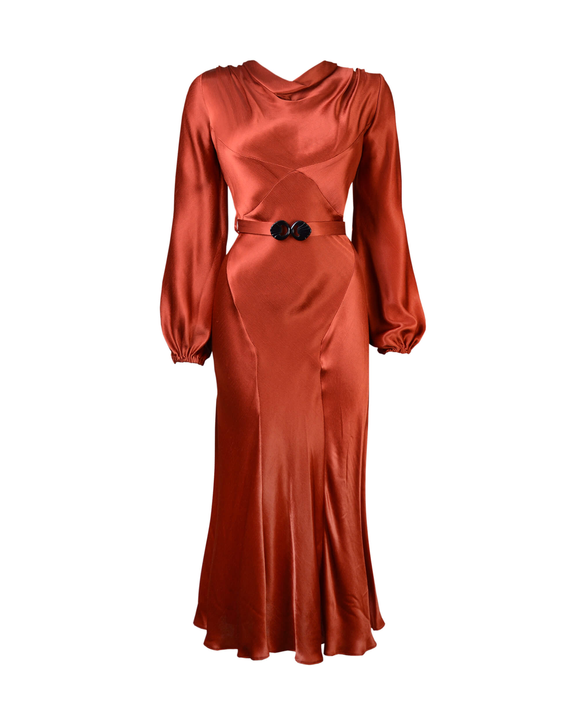 30s Joanie Bias Cut Dress - Rust Satin