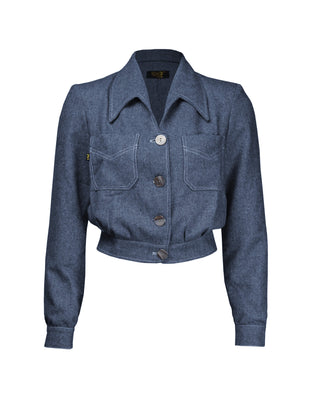 40s Americana Button Jacket - Blue Herringbone