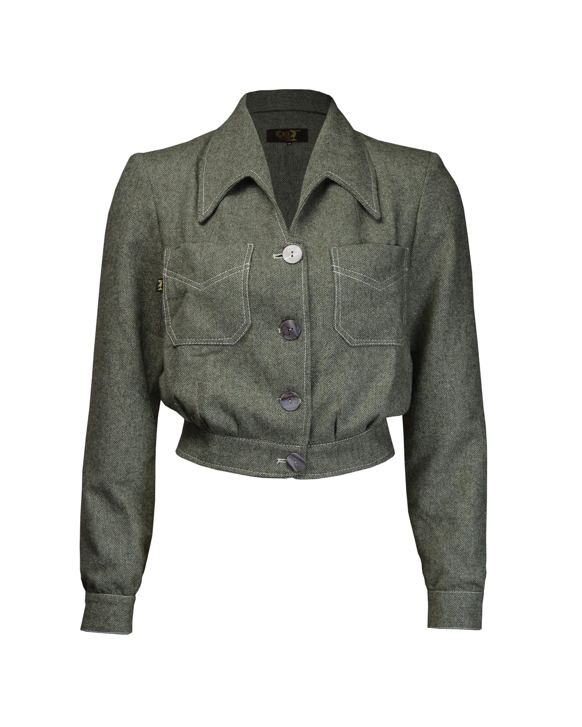 40s Americana Button Jacket - Olive Herringbone