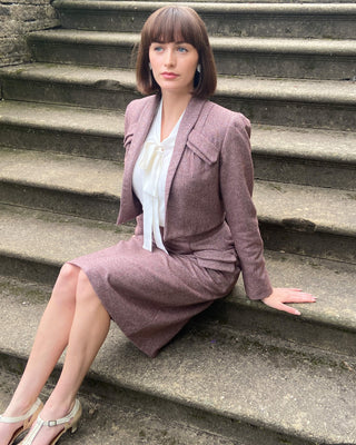 40s Crop Jacket Suit - burgundy herringbone