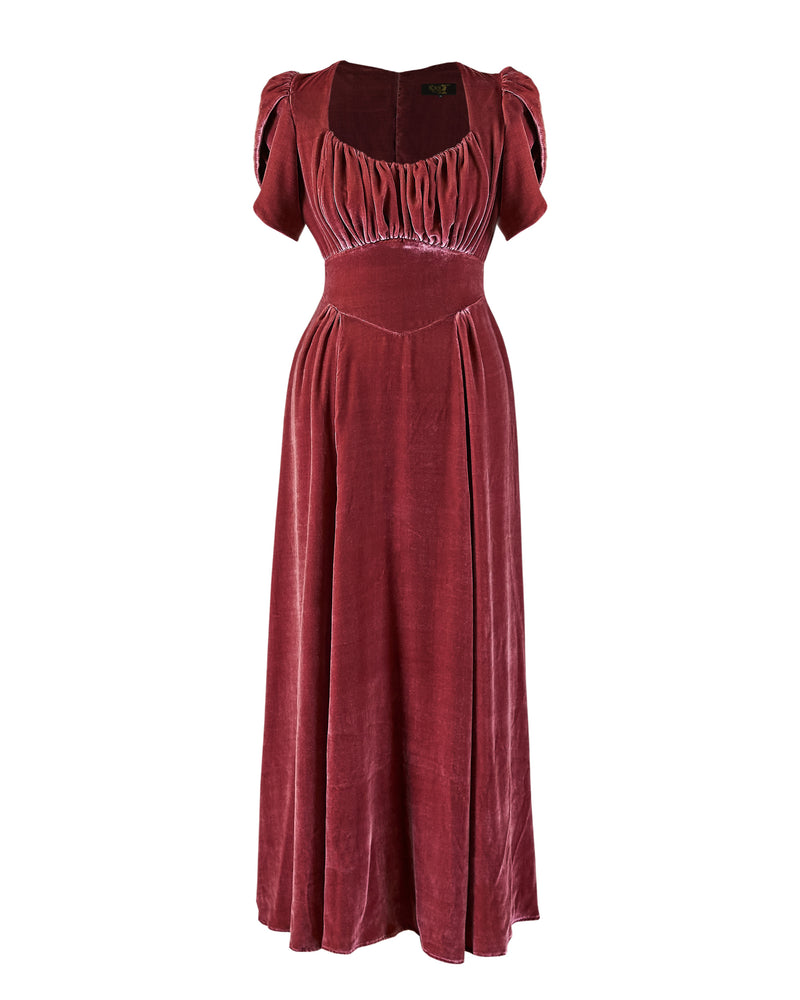 1940s Claudette Gown in Vintage Rose Silk Blend Velvet