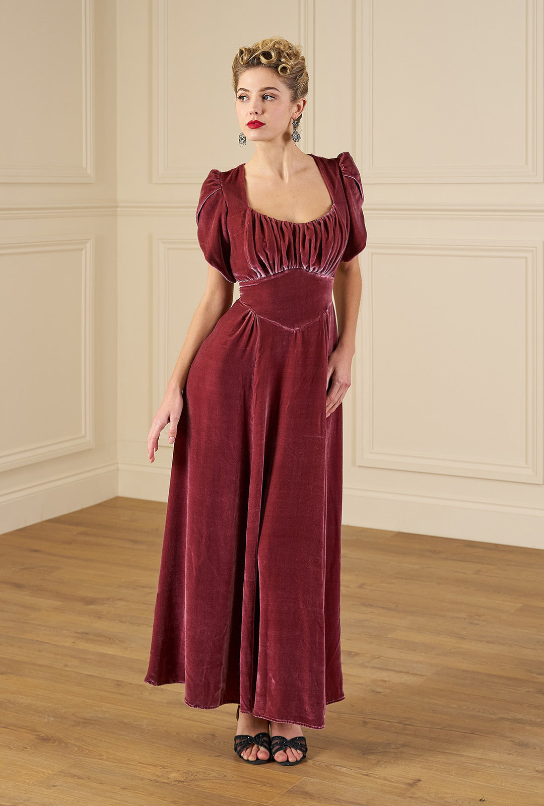1940s Claudette Gown in Vintage Rose Silk Blend Velvet