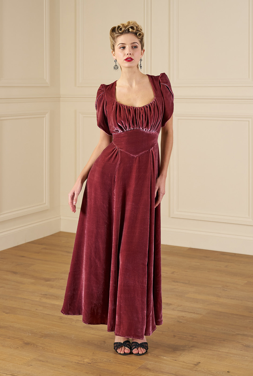 1940s Claudette Gown in Vintage Rose Silk Blend Velvet