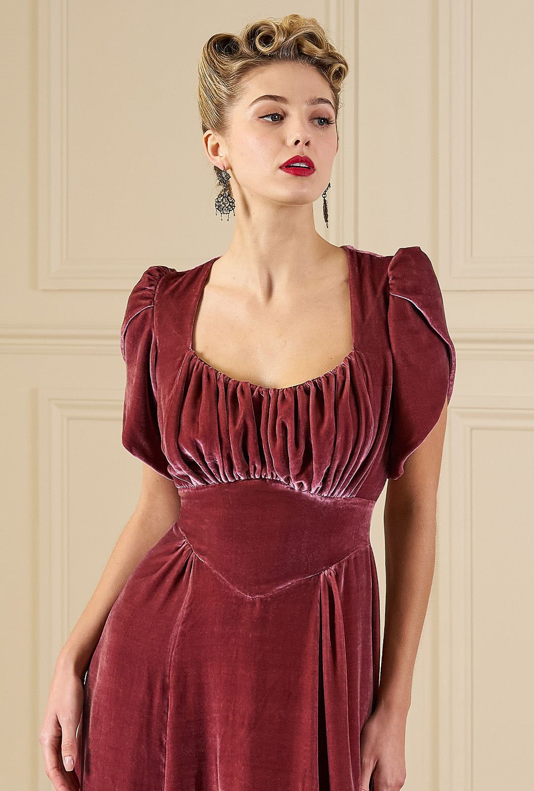 1940s Claudette Gown in Vintage Rose Silk Blend Velvet