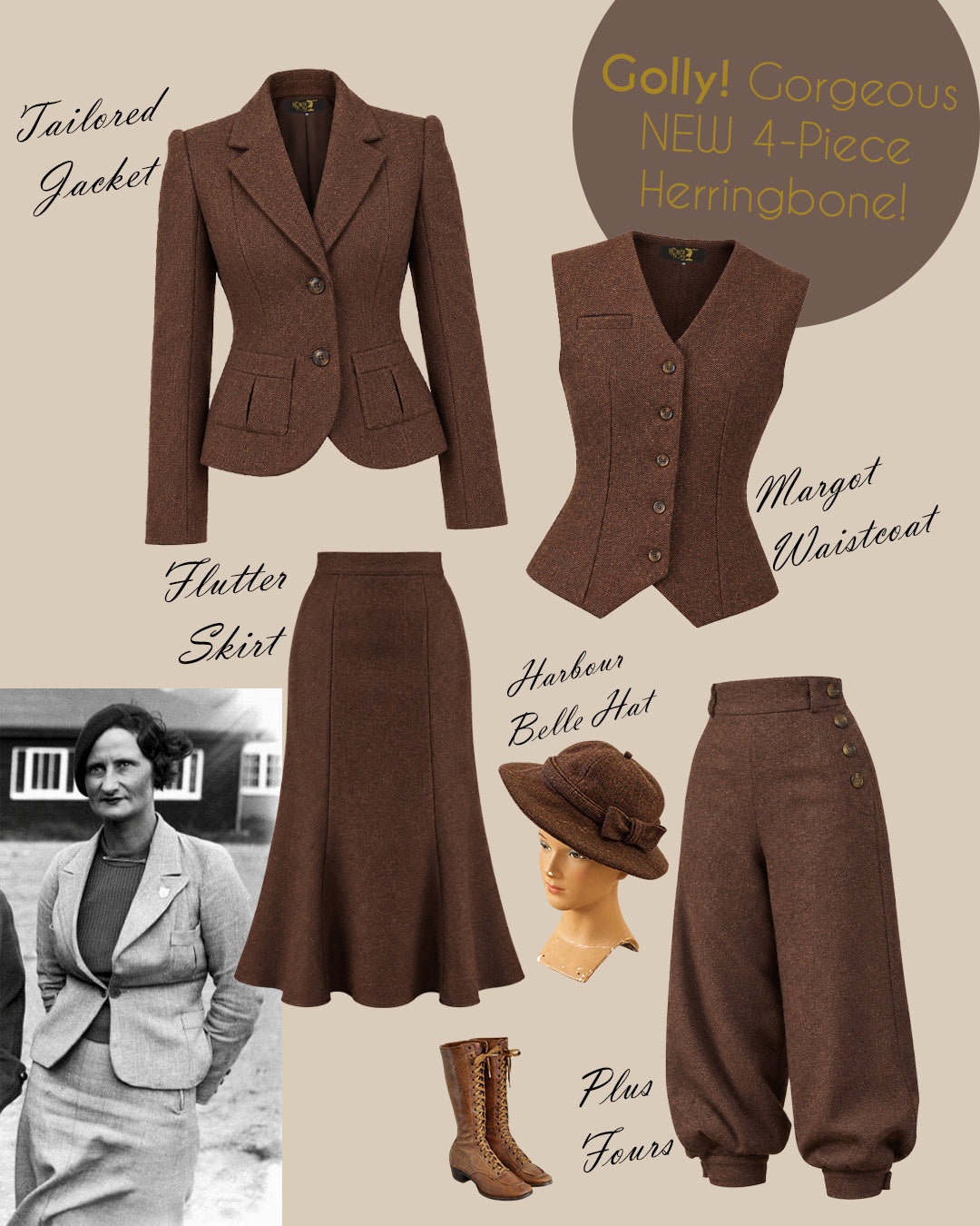 Ladies Plus Fours - Mahogany Herringbone
