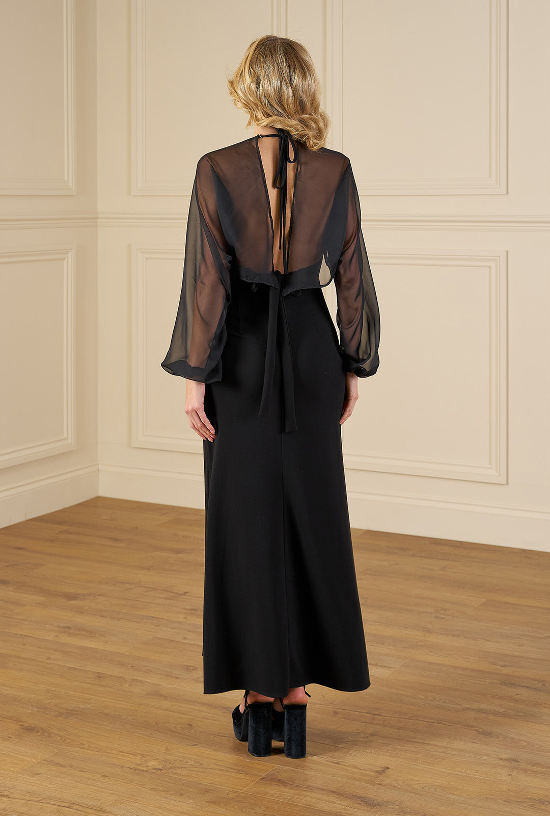 1970s Studio 54 Slit Gown - Black