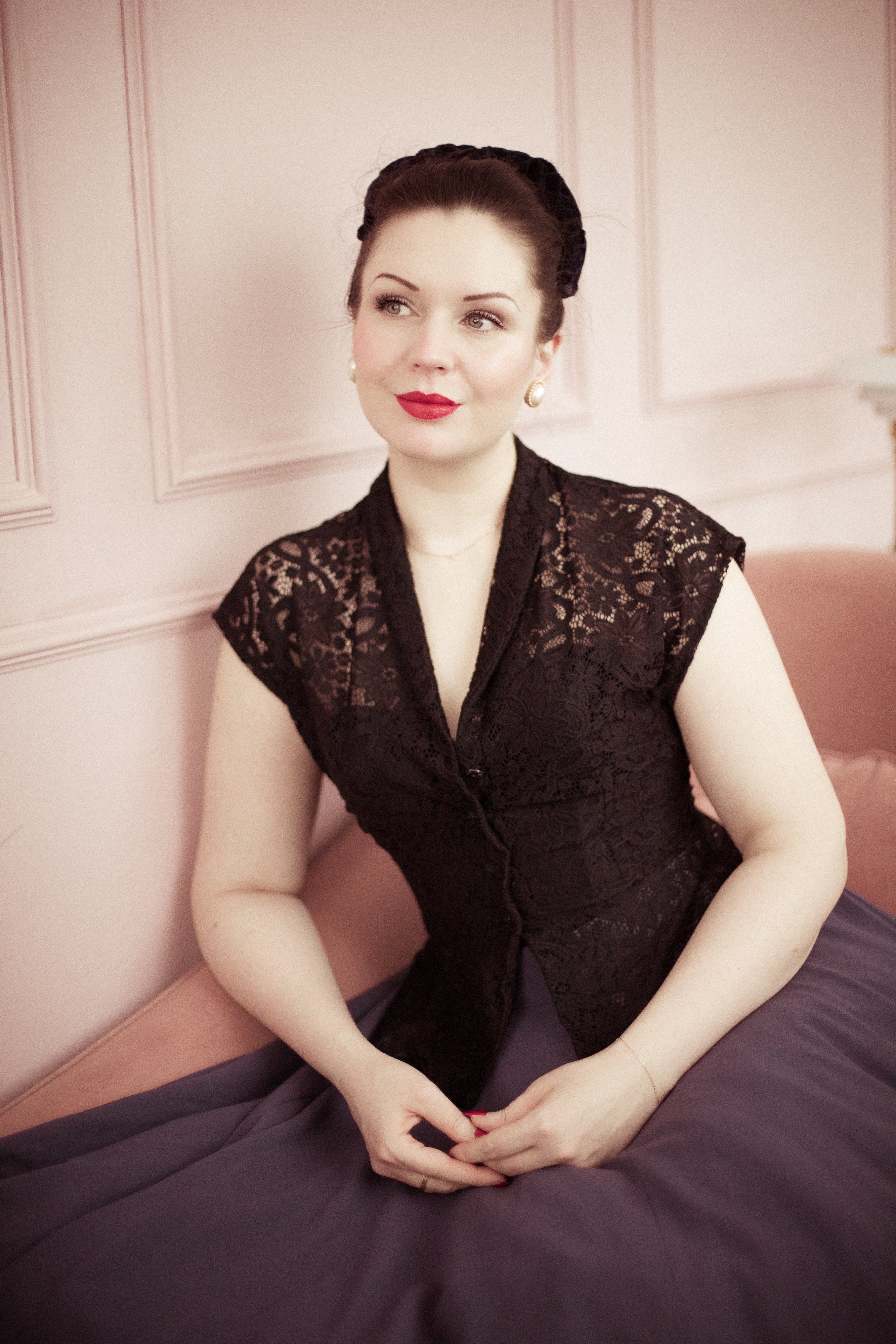 1950s Merle Blouse - Black Lace