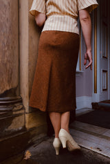 1930s Front Pleat Skirt in Amber Wool Silk