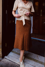 1930s Front Pleat Skirt in Amber Wool Silk