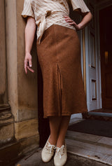 1930s Front Pleat Skirt in Amber Wool Silk