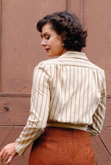 1930s Amelia Blouse in Oakline Stripe