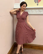 30s 'Ava' Tea Dress - Wine Deco Dot