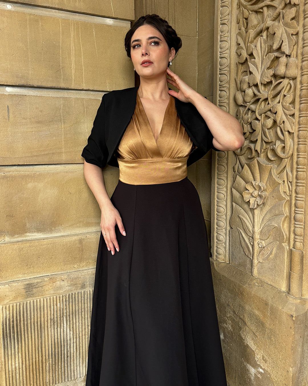 green emerald velvet dress 40s Gold Silk Brocade Jacket main image 0