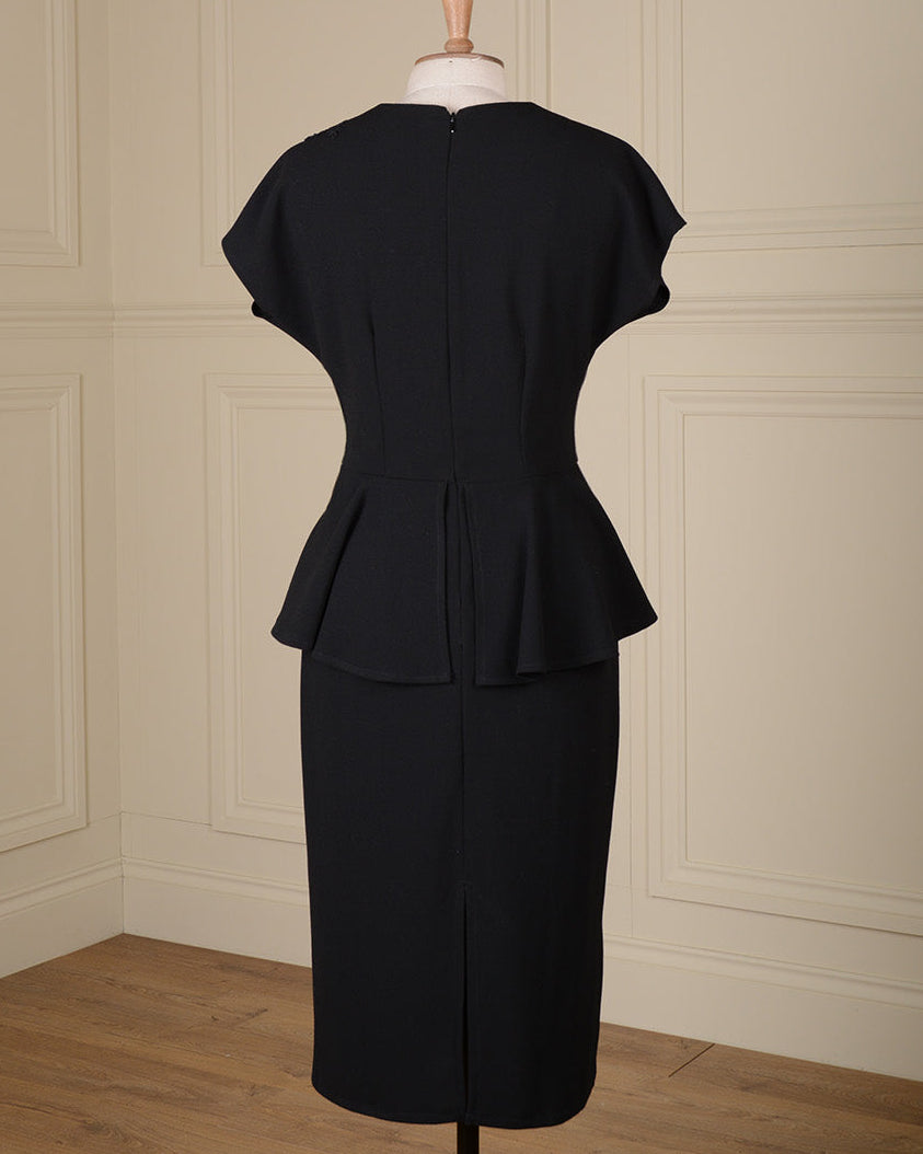 1940s Film Noir Illusion Neckline Dress - End of Line