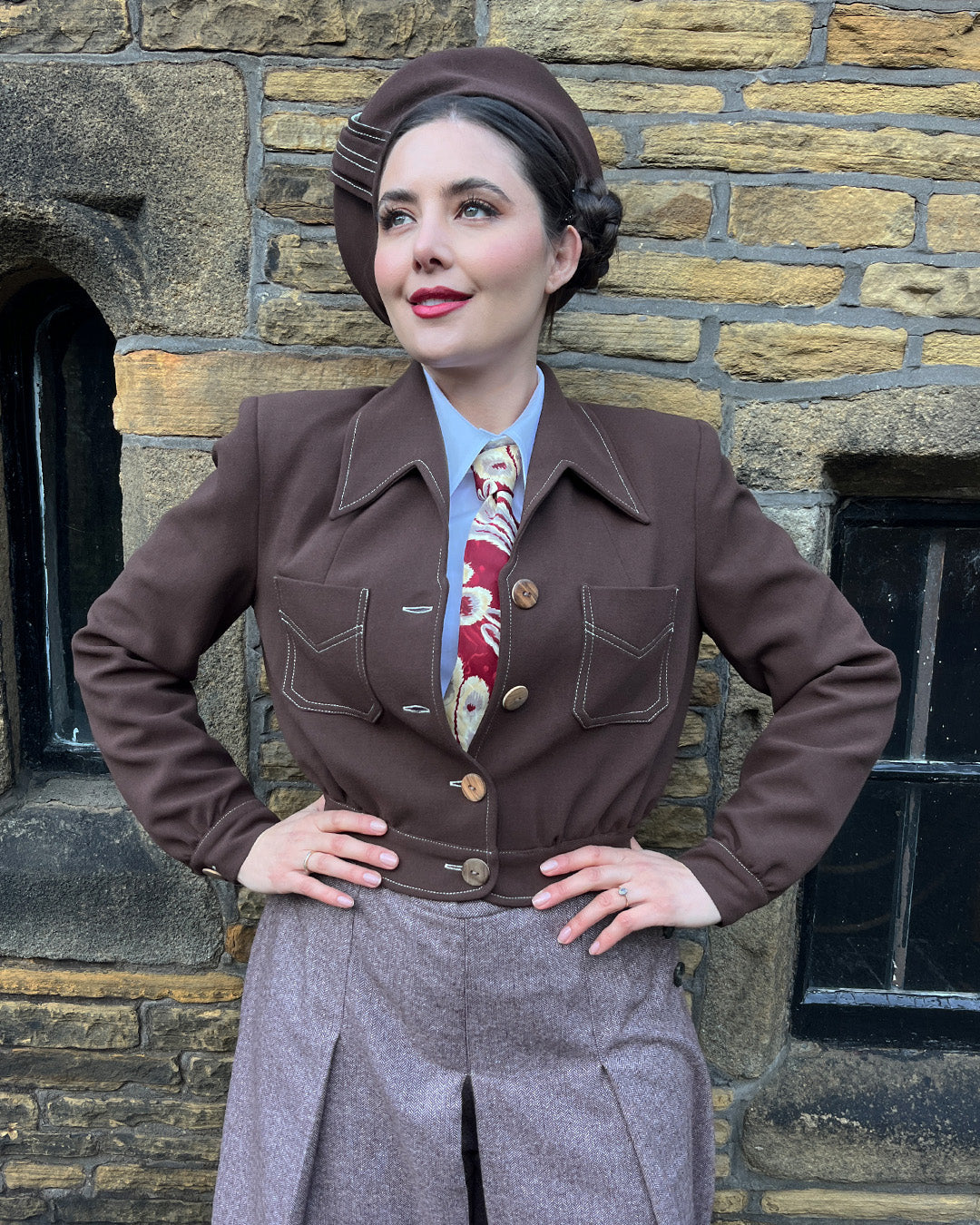 1940s Americana Button Jacket - Brown