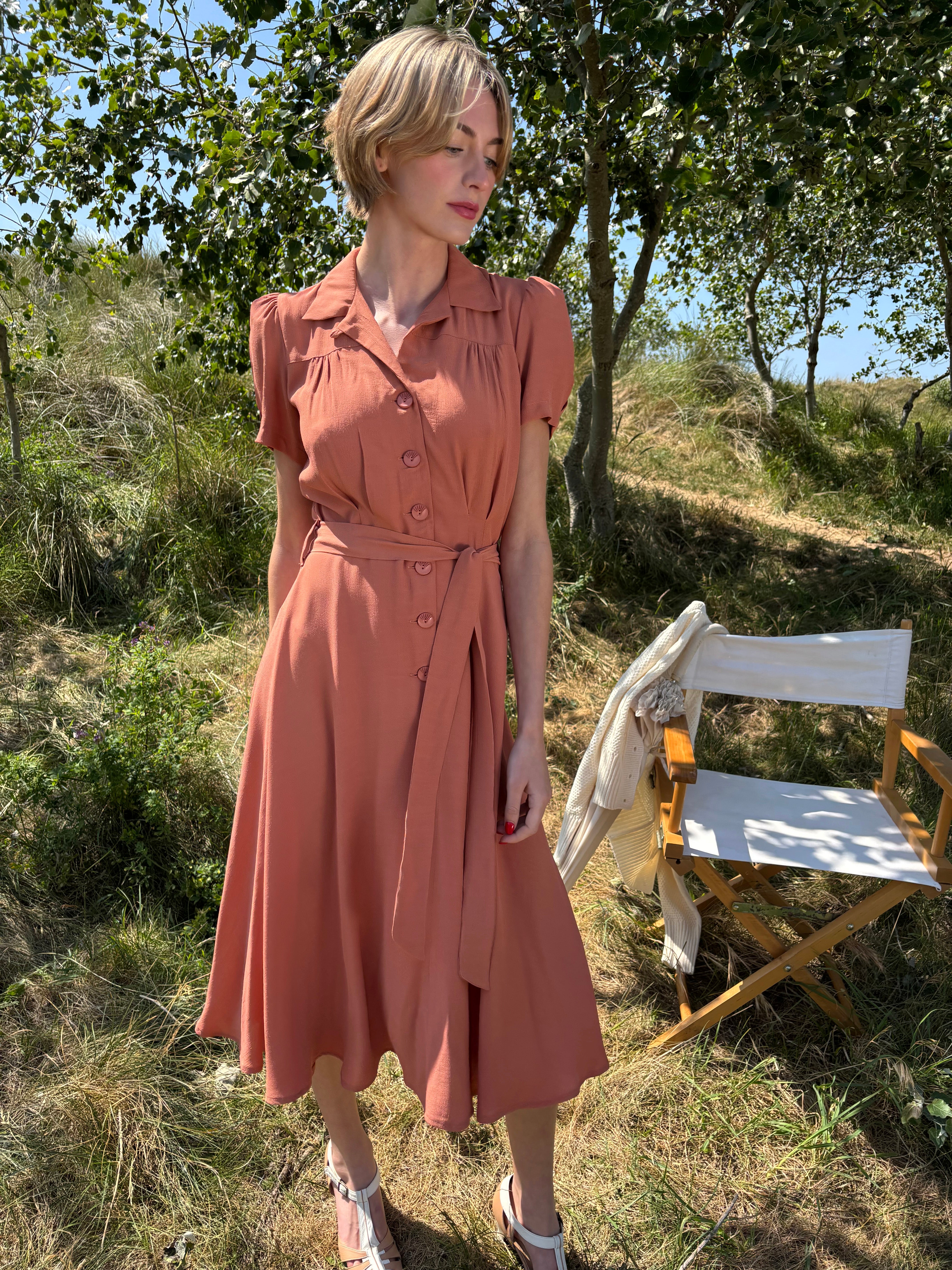 1940s Shirt-Waister Dress - Burnt Peach