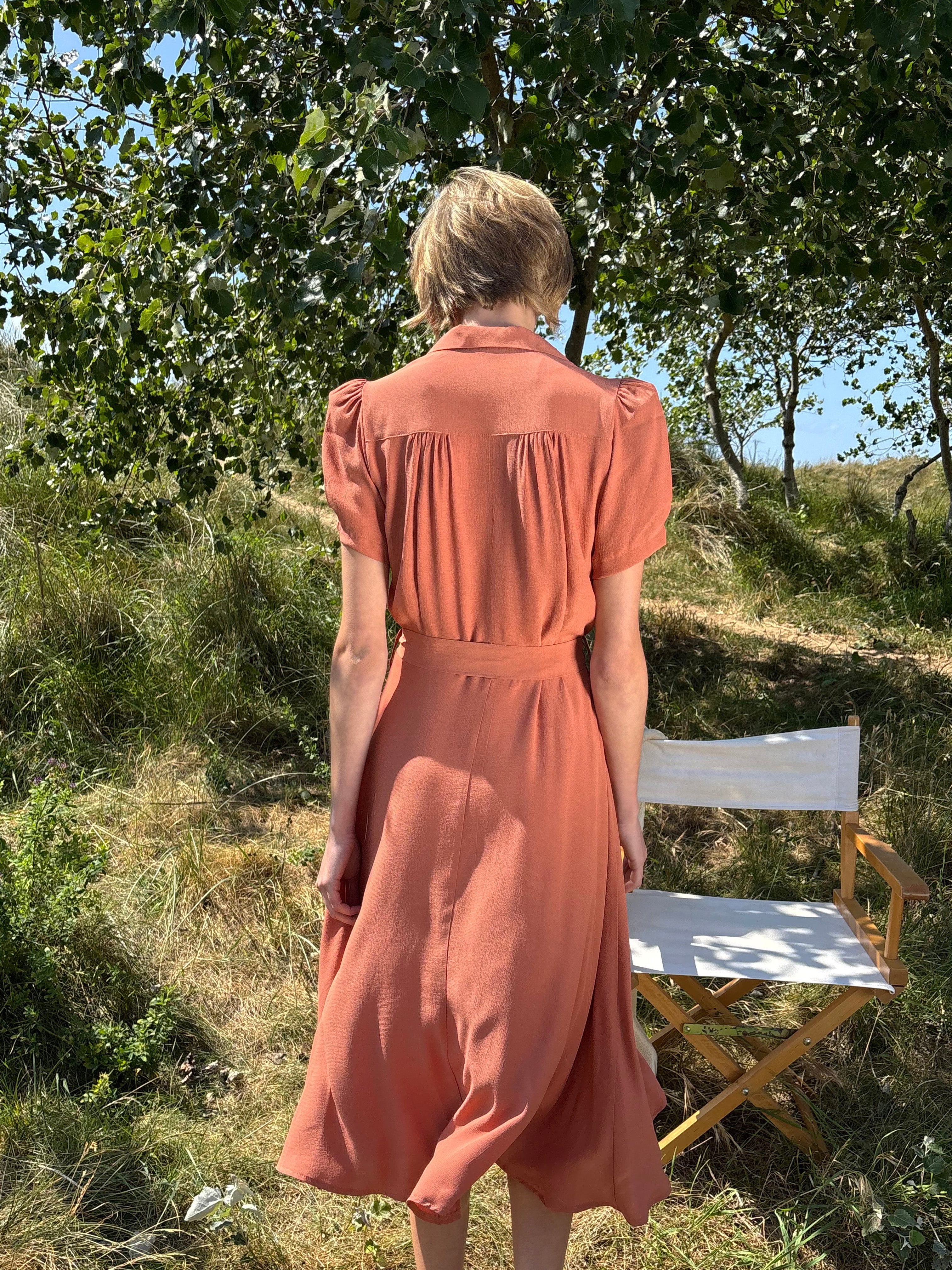 1940s Shirt-Waister Dress - Burnt Peach