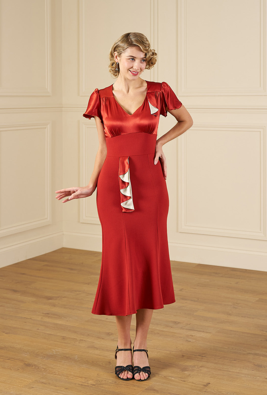 1930s Cabaret Flutter Dress - Rust