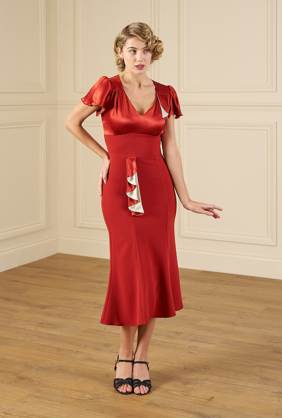 1930s Cabaret Flutter Dress - Rust