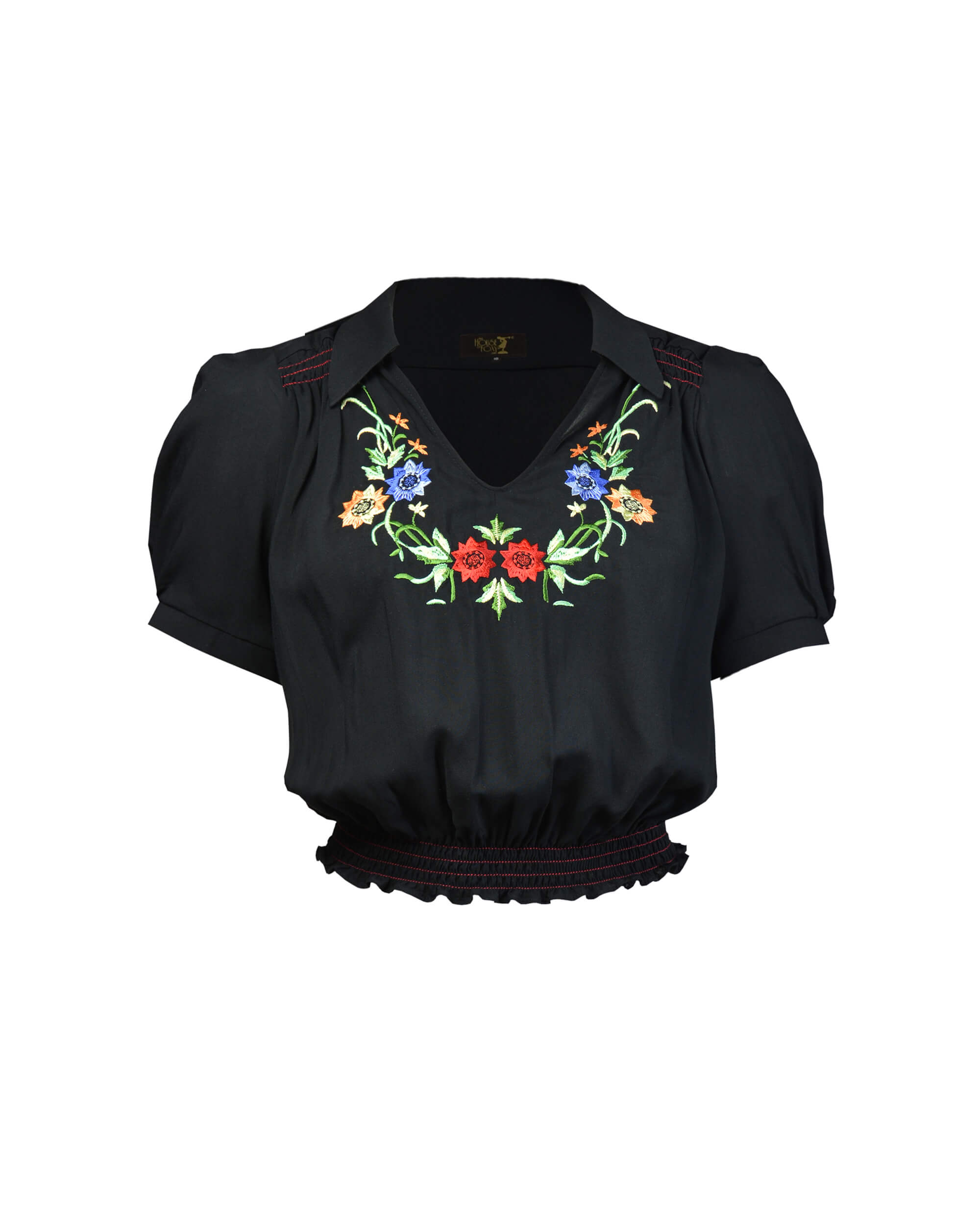 Collared Peasant Blouse - black/multi