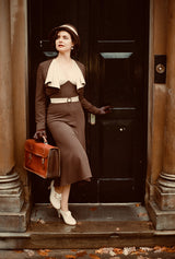 1930s Connie Dress and Crop Jacket in Brown and Oakline Stripe