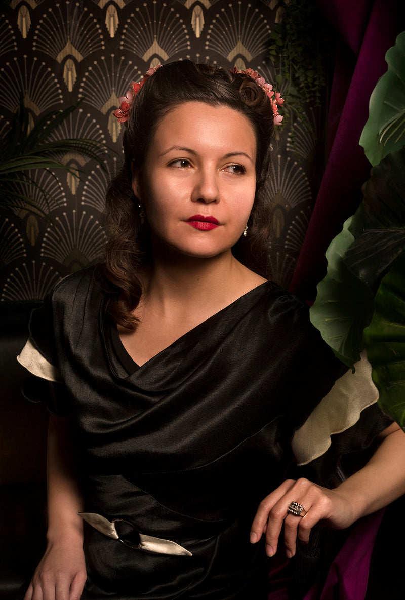 1930s Paramour Bias Cut Gown - Black & Ivory Satin