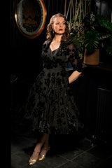 1950s Grace Dress in Black Rose Devore