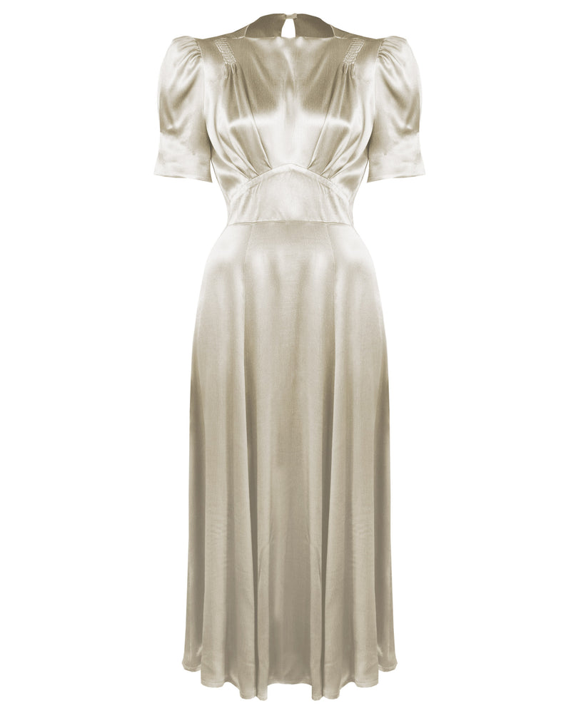 1940s 'Girl Friday' Midi Dress - Oyster Satin