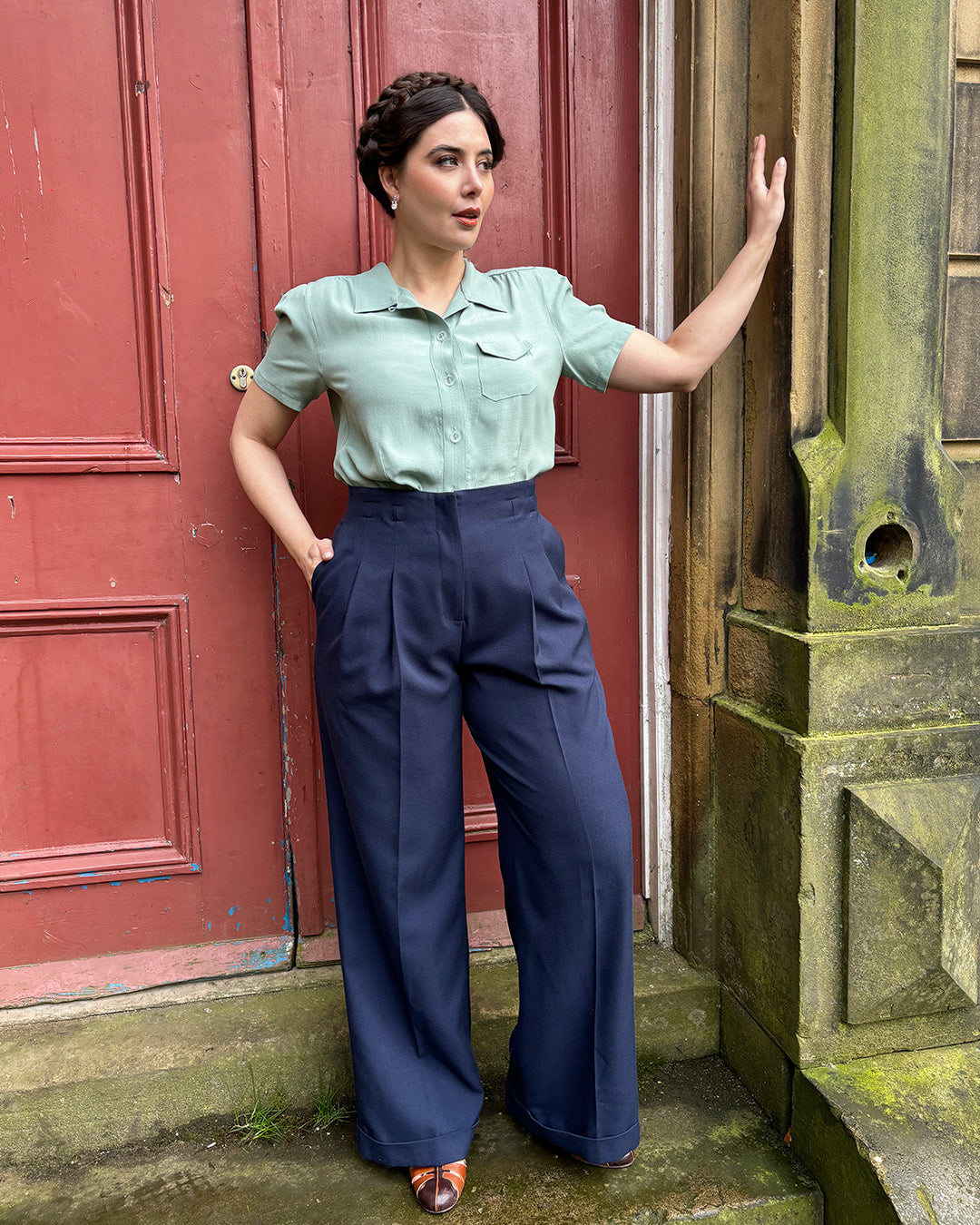 1930s Marlene Trousers - navy twill