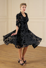 1950s Grace Dress in Black Rose Devore