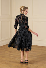 1950s Grace Dress in Black Rose Devore
