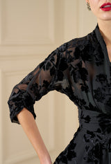 1950s Grace Dress in Black Rose Devore