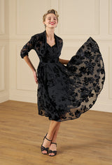 1950s Grace Dress in Black Rose Devore