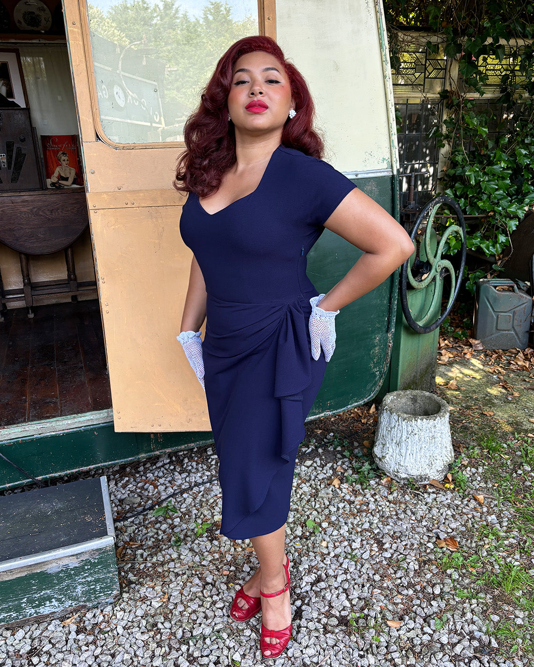 Hollywood Ladies 1940 Dresses 1940s Hayworth Dress Navy